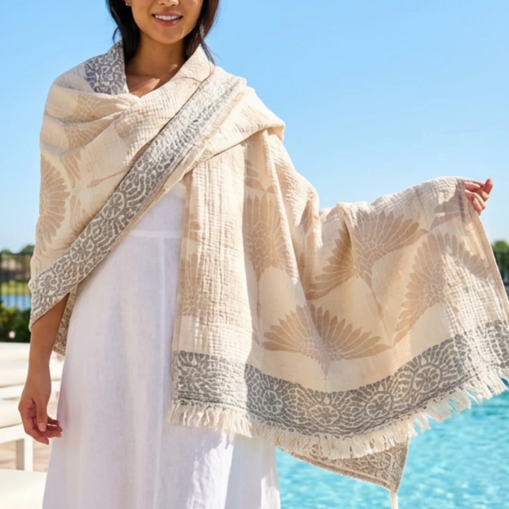 Modern Birds in Flight Crane Tan Cream Woven Organic Cotton Throw Size 55 x 75 - Picture 16 of 16